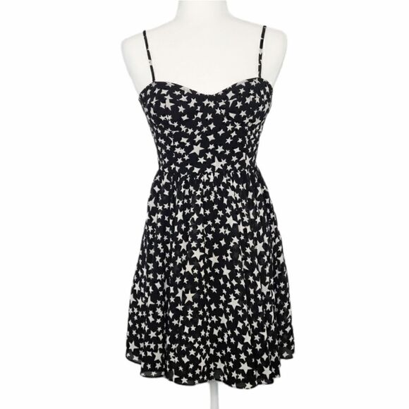 Pearl By Georgina Chapman of Marchesa Black White Stars Mini Strap Dress Size 2 - Picture 3 of 13
